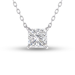 lab grown 3/4 carat floating princess cut diamond solitaire pendant in 14k white gold