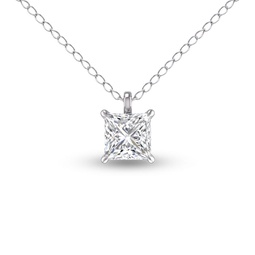 lab grown 1/4 carat princess cut solitaire diamond pendant in 14k white gold