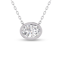 lab grown 1/4 carat oval bezel set diamond solitaire pendant in 14k white gold