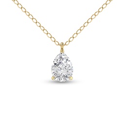 lab grown 1 carat pear solitaire diamond pendant in 14k yellow gold
