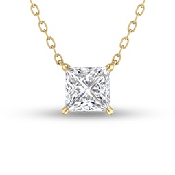 lab grown 1/4 carat floating princess cut diamond solitaire pendant in 14k yellow gold