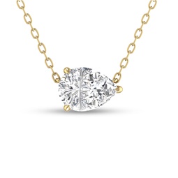 lab grown 3/4 carat floating pear shaped diamond solitaire pendant in 14k yellow gold