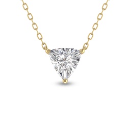 lab grown 1/2 carat floating trillion shaped diamond solitaire pendant in 14k yellow gold