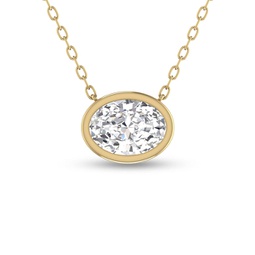 lab grown 3/4 carat oval bezel set diamond solitaire pendant in 14k yellow gold