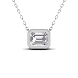 lab grown 1/4 carat emerald cut bezel set diamond solitaire pendant in 14k white gold