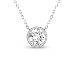 lab grown 1/4 carat round bezel set diamond solitaire pendant in 14k white gold