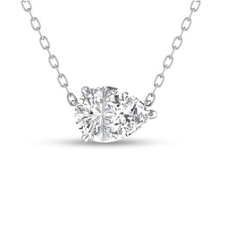 1 carat lab grown floating pear-shaped diamond solitaire pendant - 14k white gold