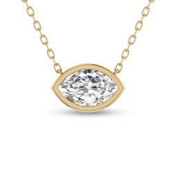 lab grown 1/4 carat marquise shaped bezel set diamond solitaire pendant in 14k yellow gold