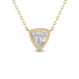 lab grown 1/2 carat trillion shaped bezel set diamond solitaire pendant in 14k yellow gold