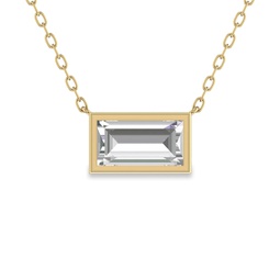 lab grown 1/2 carat baguette bezel set diamond solitaire pendant in 14k yellow gold