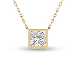 lab grown 1 carat princess cut bezel set diamond solitaire pendant in 14k yellow gold