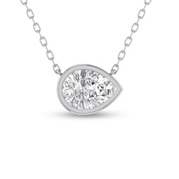lab grown 1 carat pear shaped bezel set diamond solitaire pendant in 14k white gold