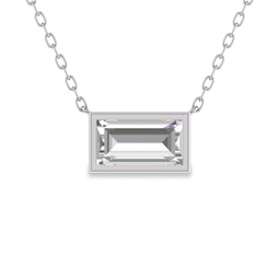 lab grown 1/4 carat baguette bezel set diamond solitaire pendant in 14k white gold