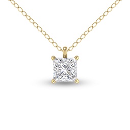 lab grown 3/4 carat princess cut solitaire diamond pendant in 14k yellow gold