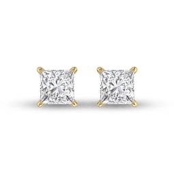 lab grown 1/2 carat princess cut solitaire diamond earrings in 14k yellow gold