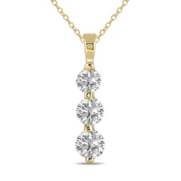 1 ctw lab grown diamond three stone snow pendant in 10k yellow gold