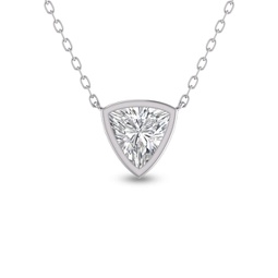 lab grown 1/2 carat trillion shaped bezel set diamond solitaire pendant in 14k white gold