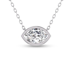 lab grown 1/4 carat marquise shaped bezel set diamond solitaire pendant in 14k white gold