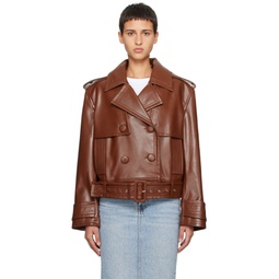 Brown Fern Faux Leather Jacket 241321F063007