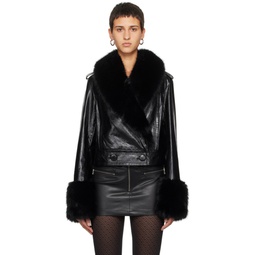 Black Rosalyn Faux Leather Jacket 241321F063000