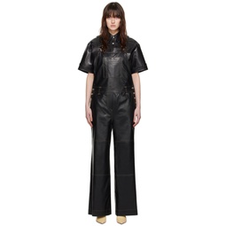 Black Vanna Faux Leather Overalls 241321F070000