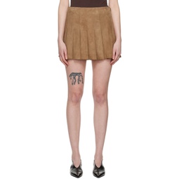 Tan Pleated Suede Miniskirt 241321F090005