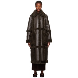 Brown Patrice Faux Leather Coat 232321F059029