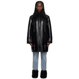 Black Ramona Faux Leather Coat 232321F059022
