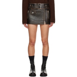 Brown Biker Leather Miniskirt 232321F090000