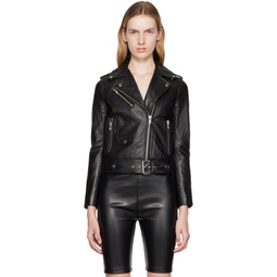 Black Polly Biker Leather Jacket 222321F064001