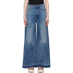 Blue Slouchy Flared Jeans 241471F069006
