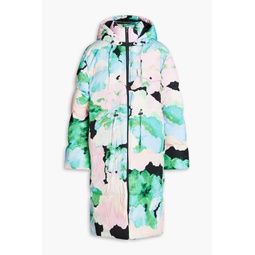 Quilted printed shell hooded coat
