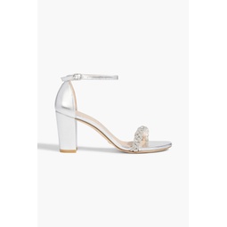 Crystal-embellished metallic leather and suede sandals