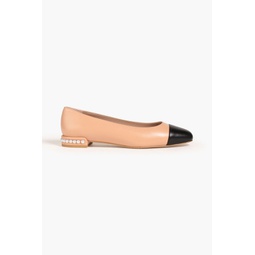 Faux pearl-embellished two-tone leather ballet flats