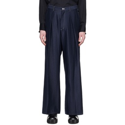 Navy Frayed Trim Trousers 231037M191012