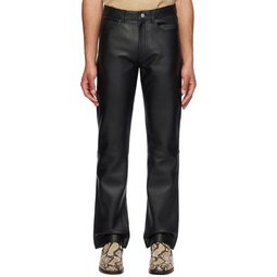 Black Straight Fit Leather Trousers 241468M189000