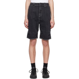 Black Pleated Denim Shorts 231736M193006