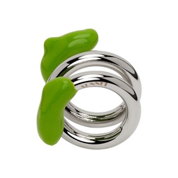 Silver   Green Double Fusillo Ring 231736M147001