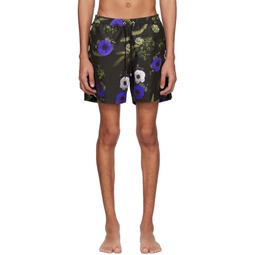 Black Floral Swim Shorts 231128M208000