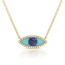 14k gold & diamond turquoise evil eye necklace