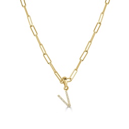 14k gold & diamond paperclip initial necklace