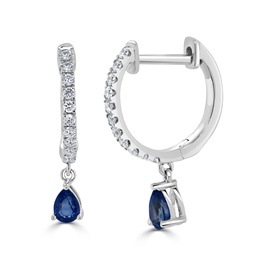 14k gold diamond & sapphire pear shape drop earring