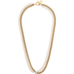 Gold & White Pearl Chain Long Necklace 241445F023001