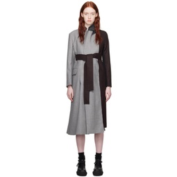 Gray Striped Trench Coat 232445F059018