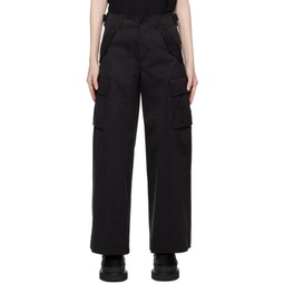 Black Cargo Pocket Faux-Suede Trousers 232445F087002