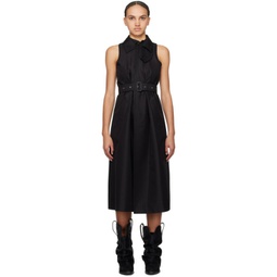 Black Belted Midi Dress 241445F054001