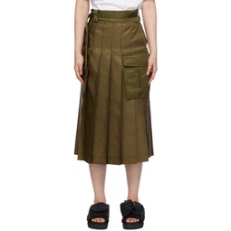 Khaki Pleated Midi Skirt 241445F092022