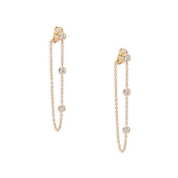 14K Yellow Gold & 0.2 TCW Diamond Chain-Drop Earrings