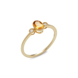 14K Yellow Gold, Citrine & 0.06 TCW Diamond Three-Stone Ring