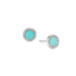 14K White Gold, Composite Turquoise & Diamond Round Stud Earrings